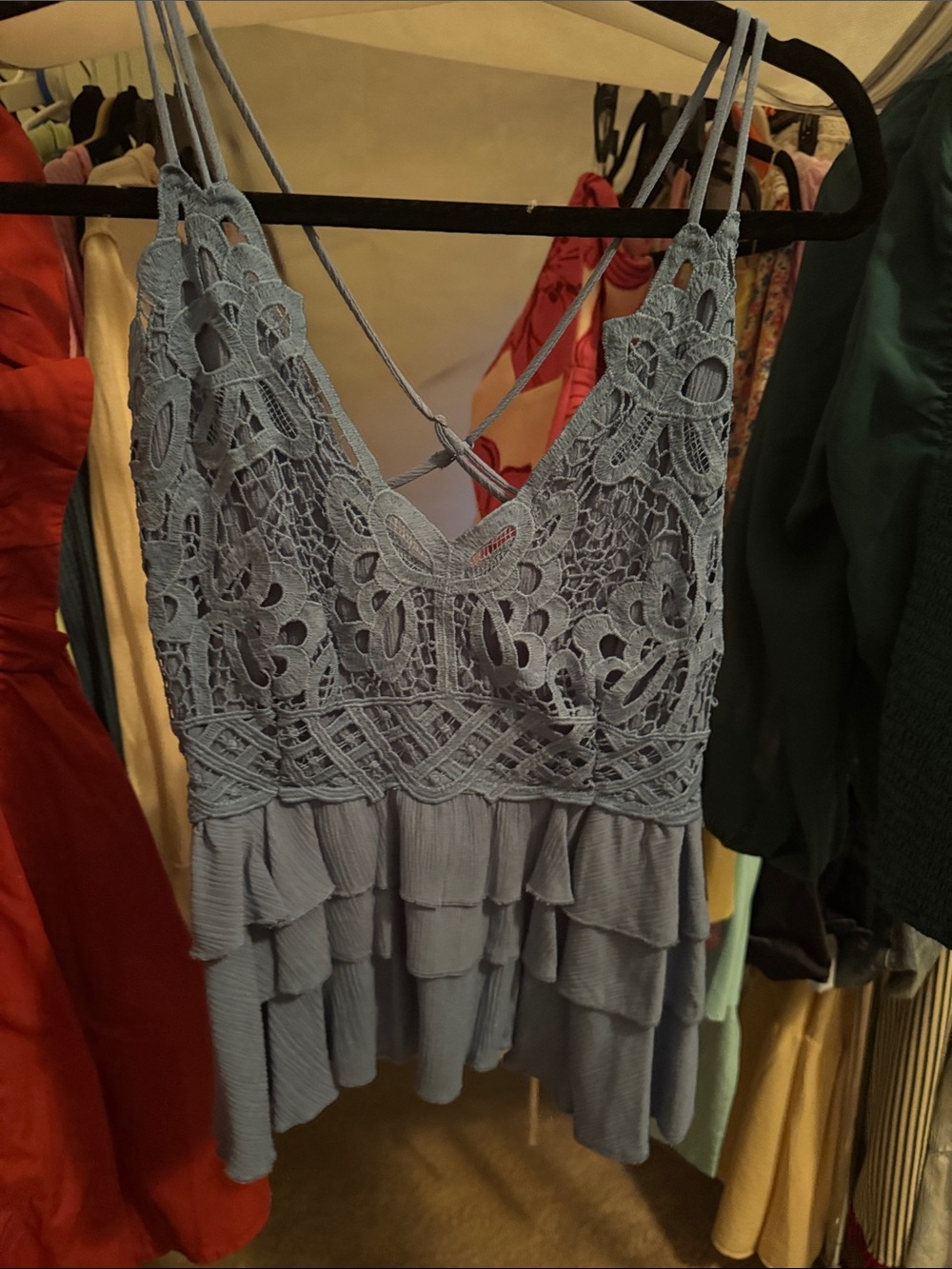 Chelsea & Violet Dusty Blue Crochet Ruffle Cami